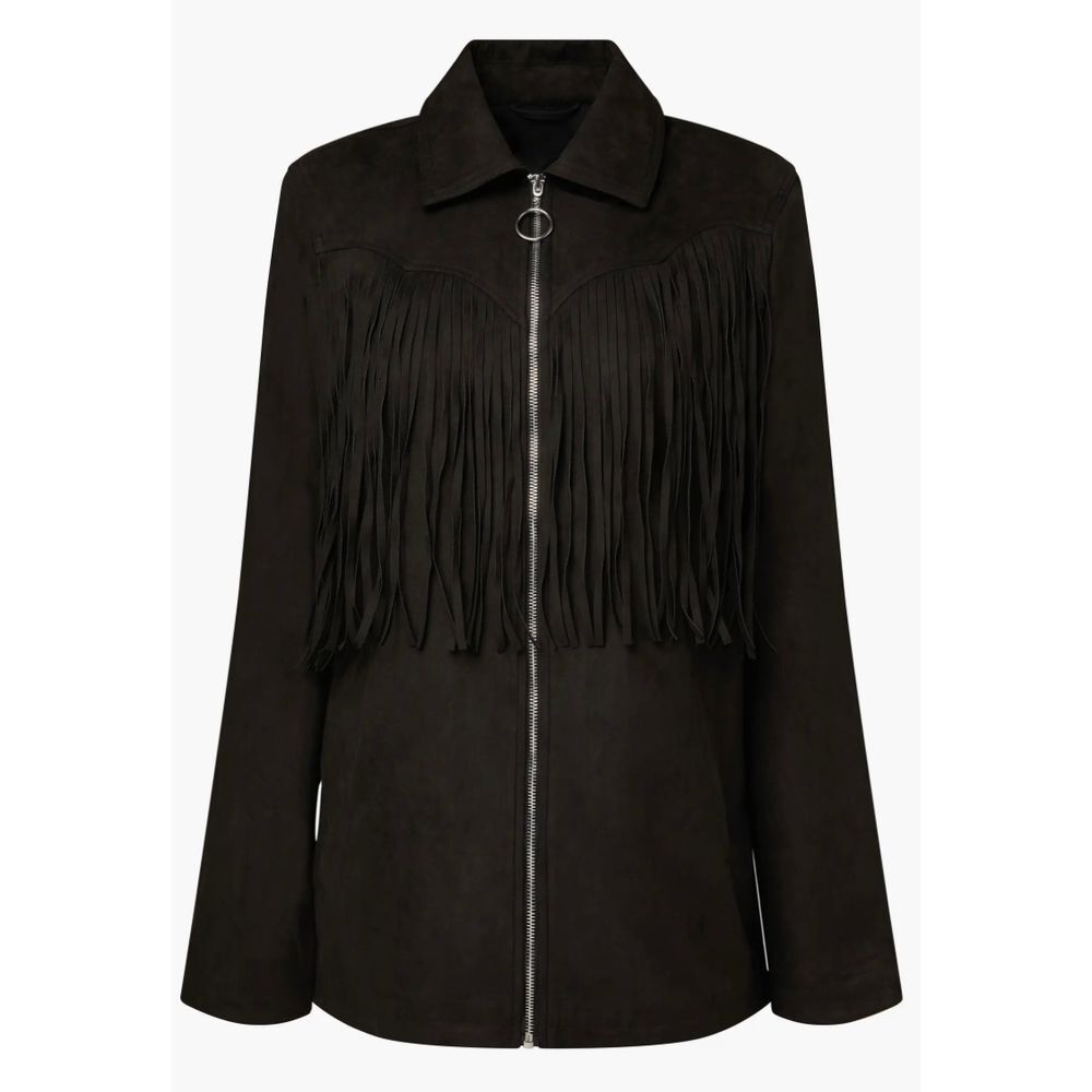 WeWoreWhat NWT Fringed Faux Suede Jacket in Black Size‎ Medium MSRP $148
